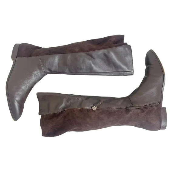 Nine West Brown Leather Faux Suede Knee High Pointed Toe Boots Size 10 - Picture 1 of 11